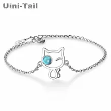 Uini-Tail список 925 Стерлинговое Серебро Кот браслет ниша дизайн синий искусственный кристалл Модные дикие ювелирные изделия для рук ED448