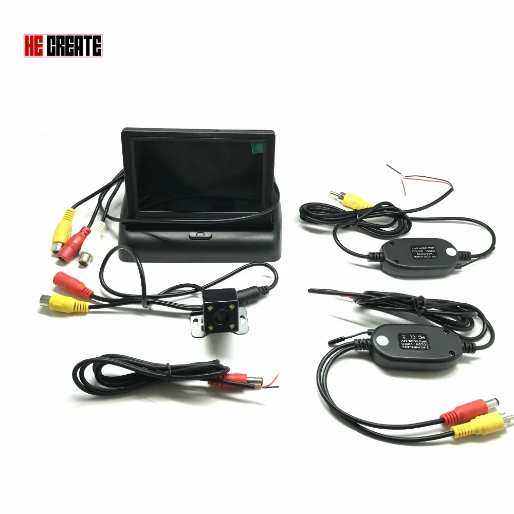 HE CREATE Waterproof 4 3 Inch TFT LCD Car Monitor Wireless Parking System Kit Waterproof Night