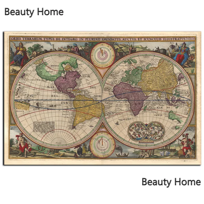 Vintage World Map Canvas Painting Restoring Ancient Large Picture HD Top-rated Print Oil Paintings Wall Decor Home | Дом и сад