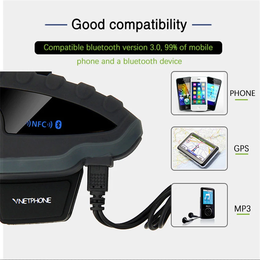 VNETPHONE 2 шт. V8 Интерком 5 Rider BT Bluetooth мотоциклетный шлем гарнитура FM стерео MP3 NFC пульт