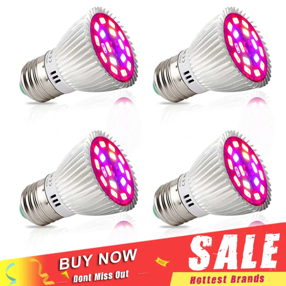 4pcs/lot 18W LED Grow Lights Full Spectrum Phytolamp E27 18Leds IR