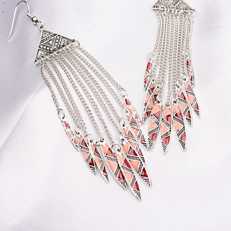 Amader 2018 Women's Geometric Alloy Long Chain Tassel Dangle Earrings Bohemia Triangle Alloy Drop Earrings HXE036