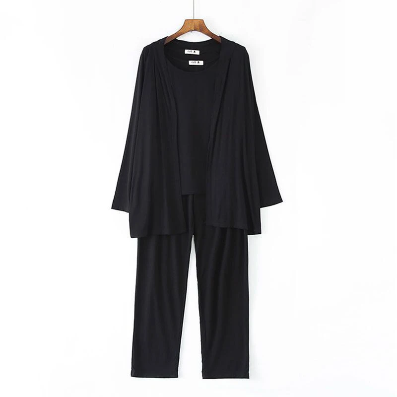 Женский пижамный комплект размера плюс, мягкая Модальная пижама из 3 предметов, женская элегантная женская летняя Пижама, осенняя Домашняя одежда, женский домашний костюм - Цвет: Black