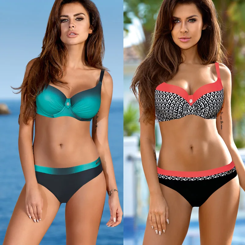 

2019 New Sexy Print Bikinis Women Swimsuit High Waisted Bathing Suits Halter Solid Push Up Bikini Set Plus Size Swimwear