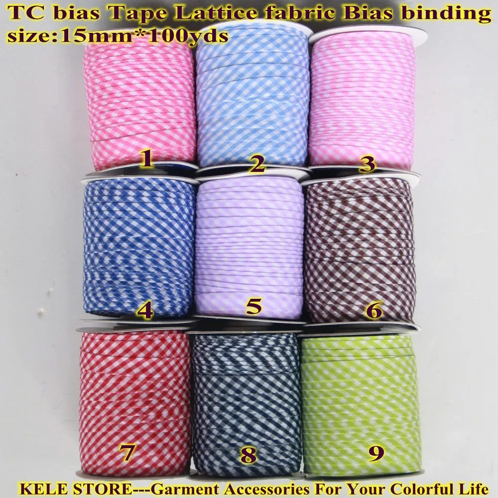 

Free shipping T/C Scotch Bias binding tape Lattice fabric cutting tape, Width 1.5cm size 5/8" 100yds, DIY handmade for sewing