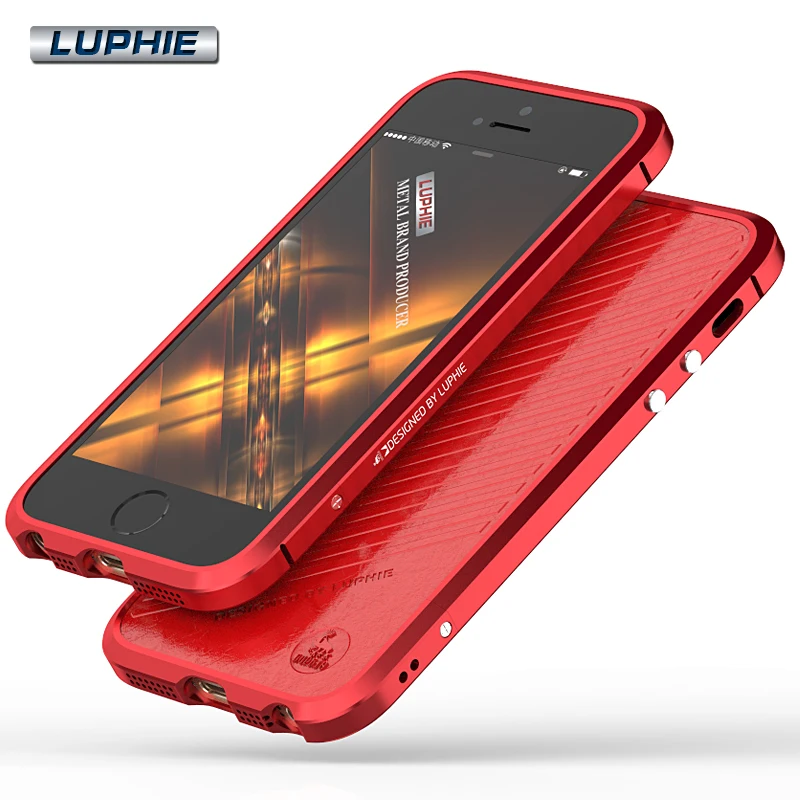 For iphone Se Case Original Luphie Luxury Aluminum Bumper PU Leather Cover Case For Apple iphone