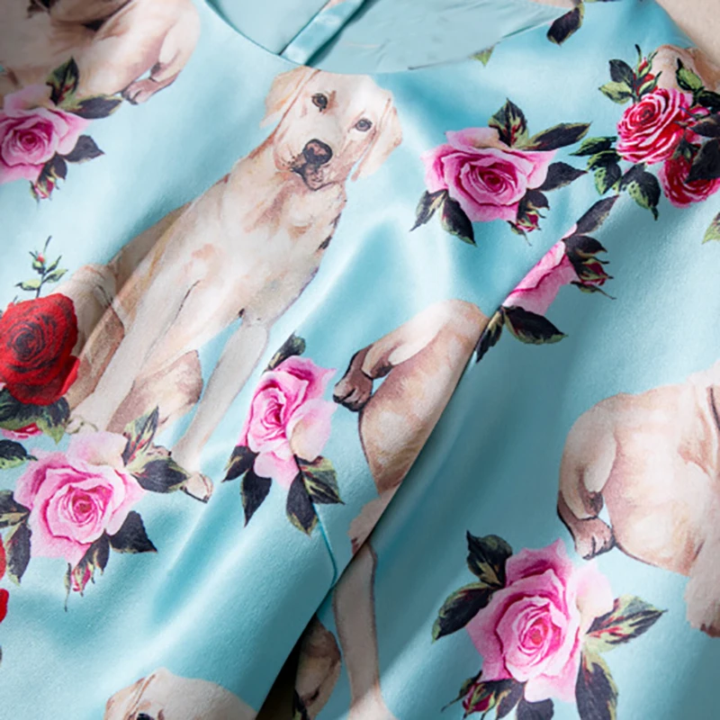 Dogs цветы печати платье для женщин лето красивые узкие рукава до локтя o-образным вырезом Женская одежда для продажи