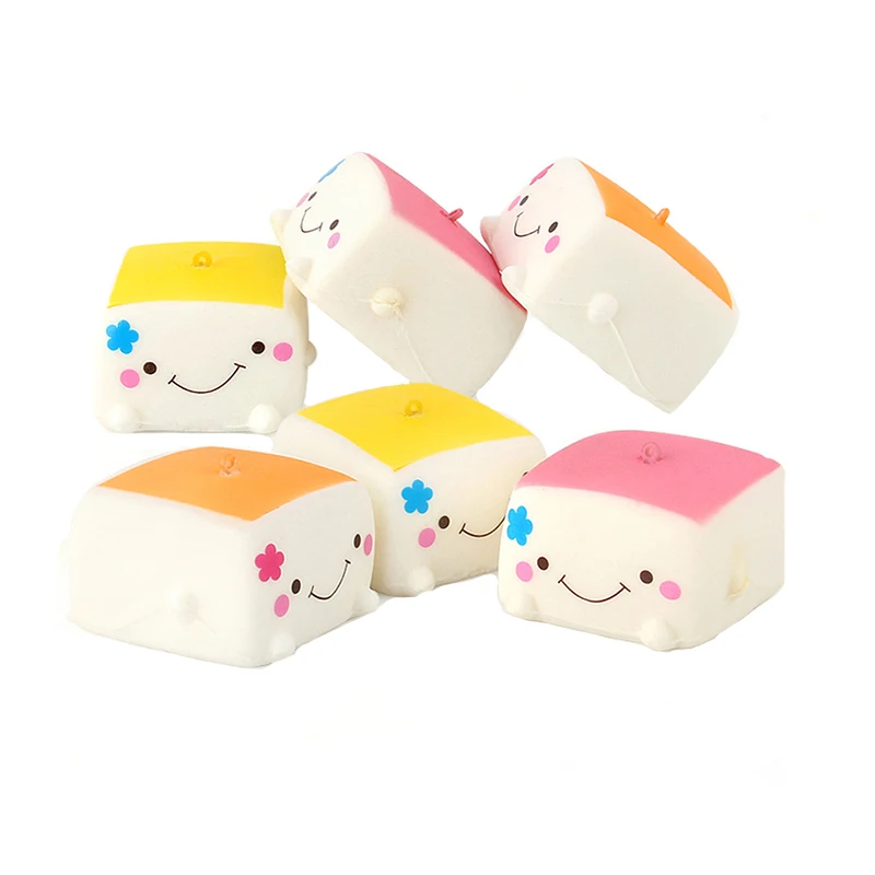 3 Pcs Squishy Tofu Block Simulation Food Colorful Fake Tofu Cartoon