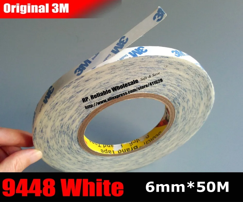 

(6mm* 50M) 3M Double Sided Adhesive Brand Tape for Apple Samsung HTC Tablet Touch Dispaly /Screen /Rubber Repair 9448A White