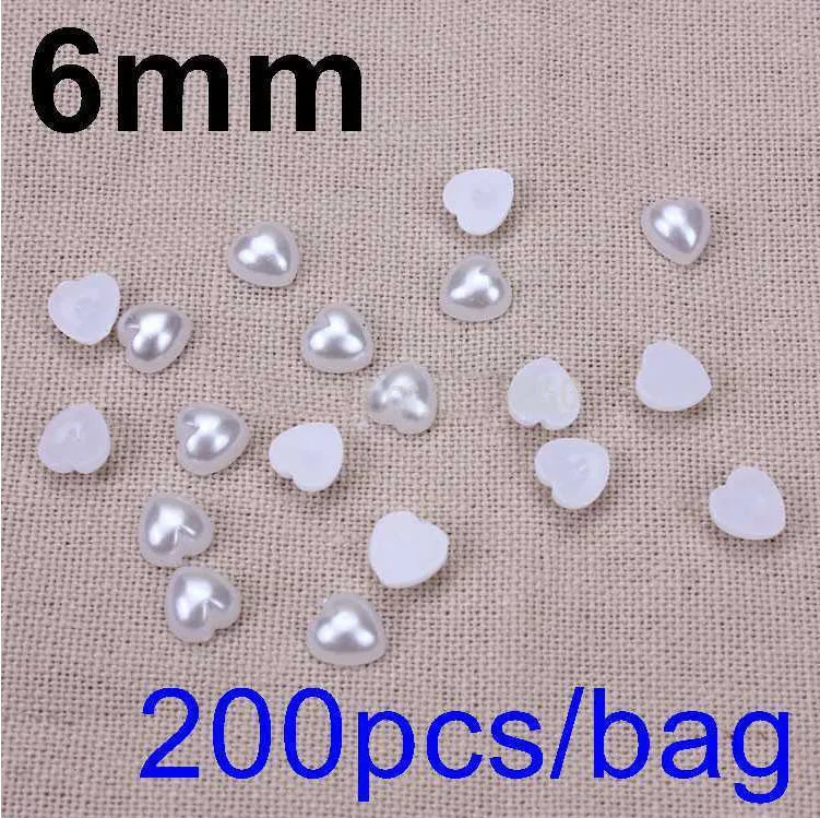 200pcs/lot cheap imitation white plastic half pearl heart beads