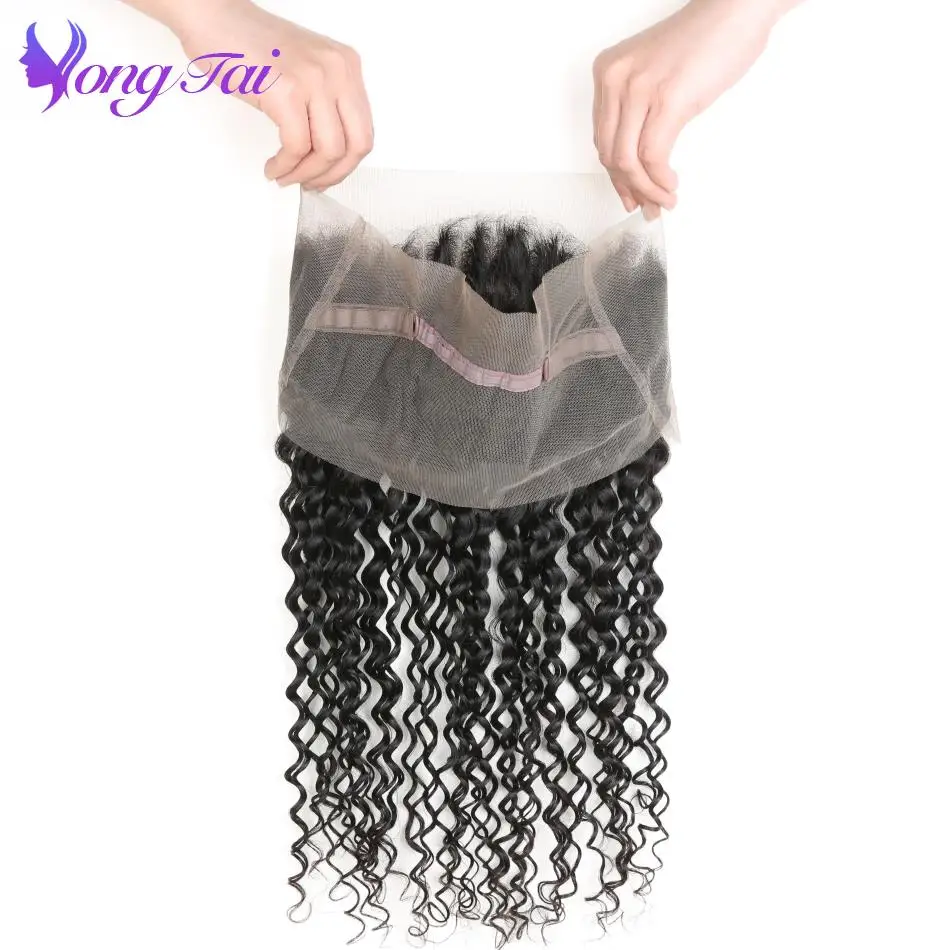 Yongtai Deep Curly 360 Lace Frontal Closure With Baby Hair Brazilian Non Remy Hair Lace Frontal Bleached Free Shipping