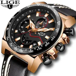 LIGE для мужчин s часы Лидирующий бренд Роскошные спортивные часы кожа водостойкий Военная Униформа хронограф мужской Кварцевые часы Relogio