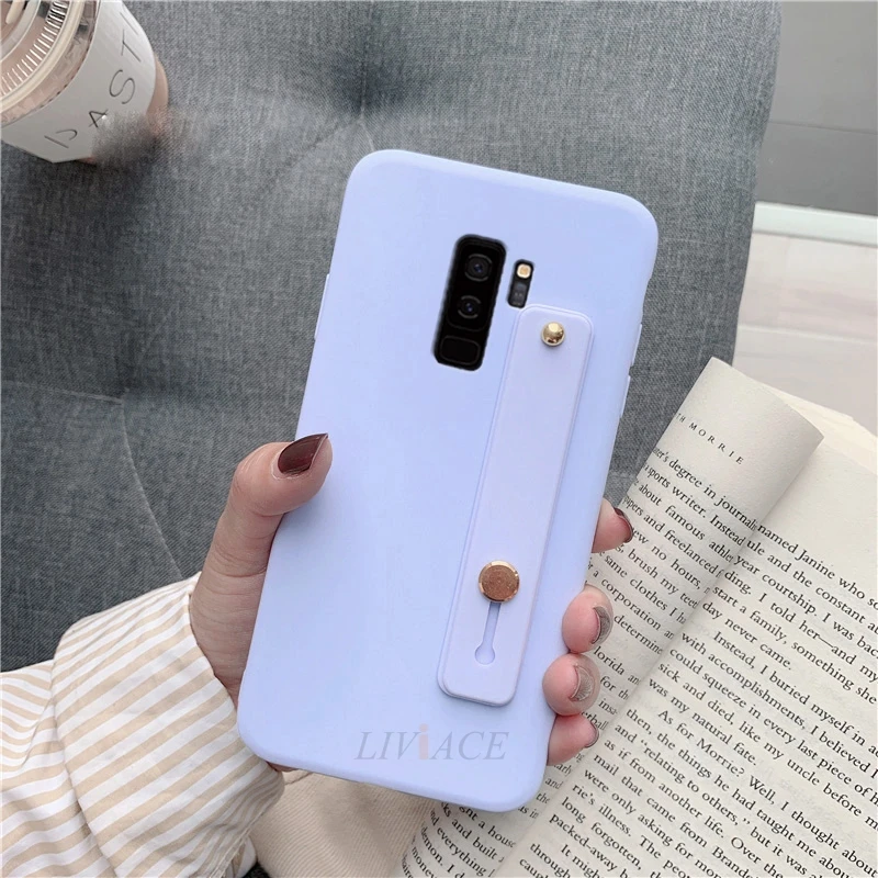 Силиконовый чехол для samsung galaxy s10, 5g, s10e, s9, s8 plus, s7, s6 edge, note 9, 8, 5, повязка на запястье, держатель для телефона, подставка, мягкий чехол - Цвет: Hand Band purple