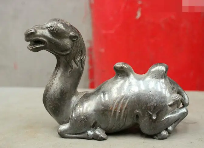 

S7345 6" Folk Chinese FengShui Old Pure Bronze Longevity Camel Llama Statue Sculpture D0317