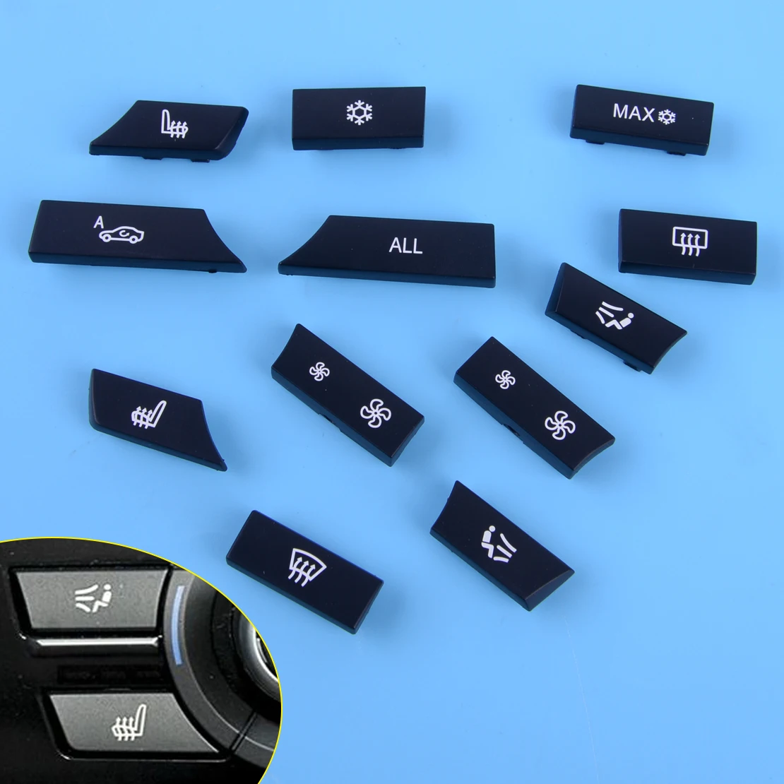 

CITALL Car 12Pcs Key Caps Repair Kit A/C Heater Button Switch Cover Fit for BMW 5 6 7 F10 F01 F12 F06 F07 GT F13 61319313923