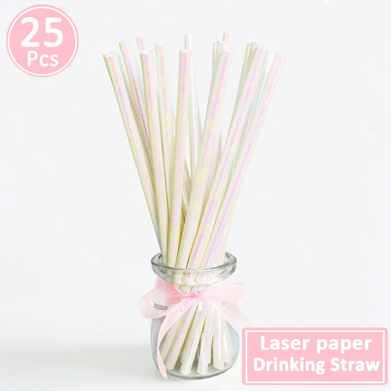 25pcs Paper Drinking Straws Graduation Party Decoration Just Married Babyshower Boy Girl 21st 30th 40th 50th 60th Birthday - Цвет: ivory white laser