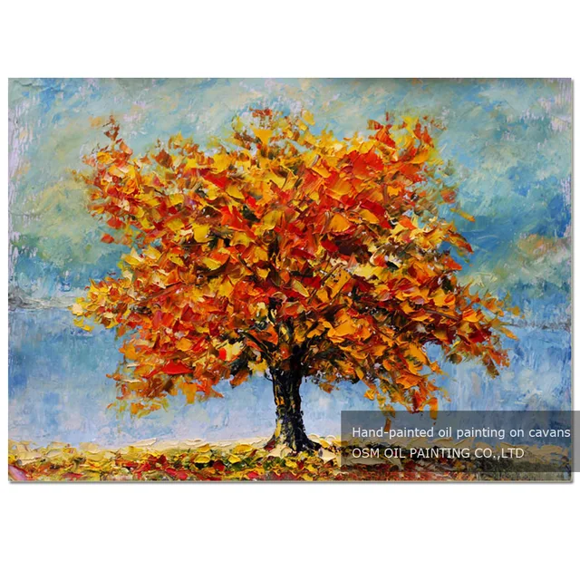 Special Designed Abstract Modern Autumn Trees Oil Painting On Canvas Special Designed Abstract Modern Autumn Trees Oil Painting On Canvas Handmade Orange Colors Fall Landscape Tree