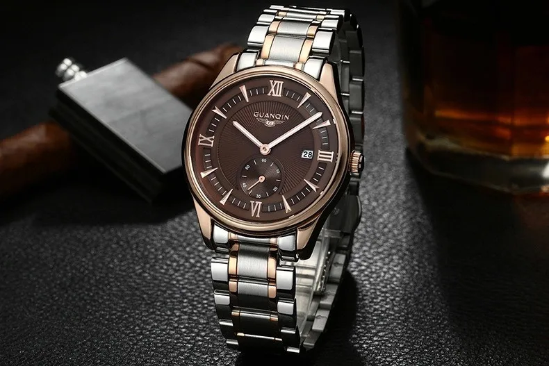 Известный бренд GUANQIN часы мужские с большим циферблатом водонепроницаемые часы Роскошные модные мужские дизайнерские кварцевые часы мужские золотые наручные часы