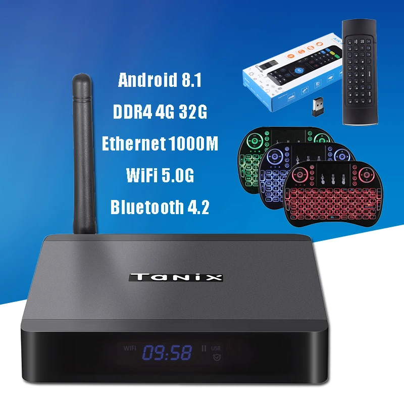 

TX5 MAX DDR4 4GB RAM 32GB ROM 2.4G 5G WiFi 1000M LAN Bluetooth 4.2 Android 8.1 TV Box Amlogic S905X2 4K HD IPTV Media Player