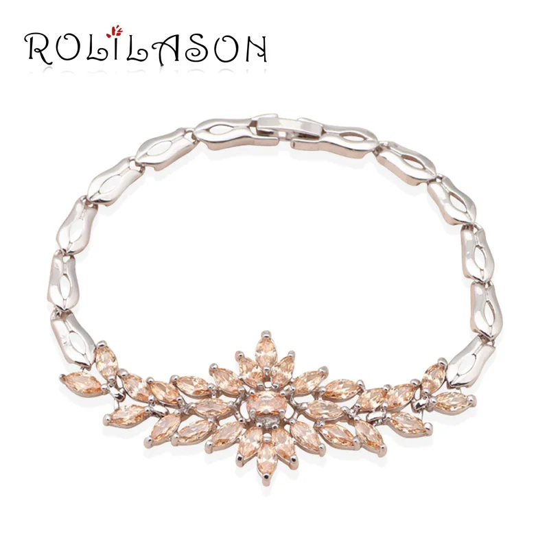 ROLILASON причудливые конструкции шампанского crystal Циркон Серебряный браслет