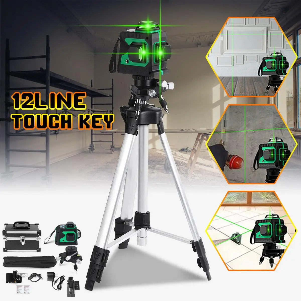 

12 Line 3D Green Light Laser Level Self-Leveling Measure 360 Horizontal Vertical Cross Super Powerful Laser Beam w/Tripod Stand