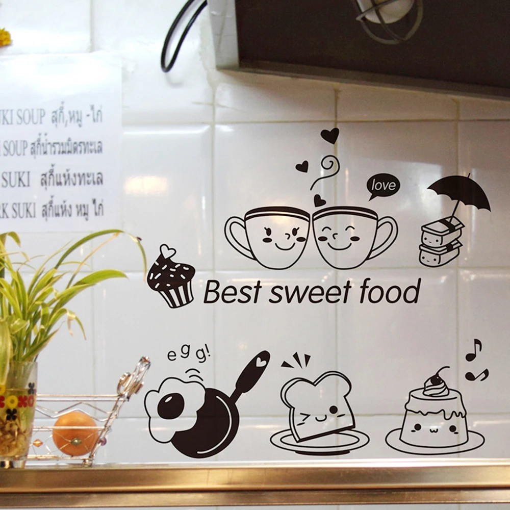 Симпатичные DIY ПВХ наклейки на стену для кухни кофе Сладкая еда декоративные настенные наклейки печь столовая обои съемный водонепроницаемый