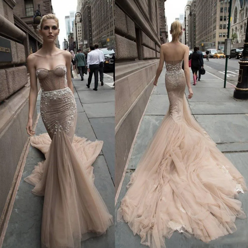 2018 Inbal Dror Mermaid Lace Wedding Dresses Beads Applique Backless Trumpet Bridal Gowns Beach Vintage Wedding Dress199