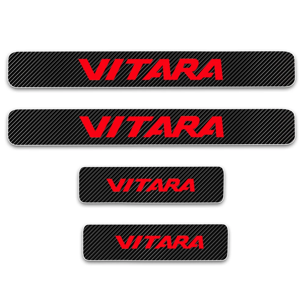 para Suzuki Vitara Peitoril da Porta Placa de Chinelo de Soleira de Porta Guarda da Entrada da Porta de Fibra de Carbono Adesivo de Carro- Protector Reflective Styling 4d 4pcs 8 Reflective 4D Placa de Chinelo de soleira