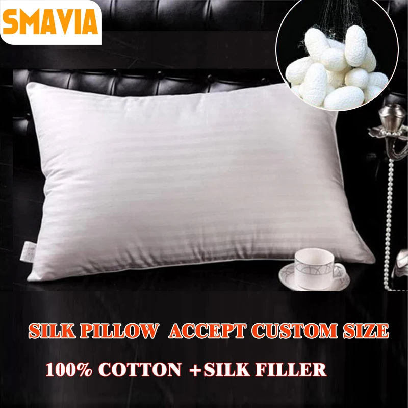 SMAVIA Qualitified Solid Silk Pillow 100 Cotton Cover Silk Filler Bed