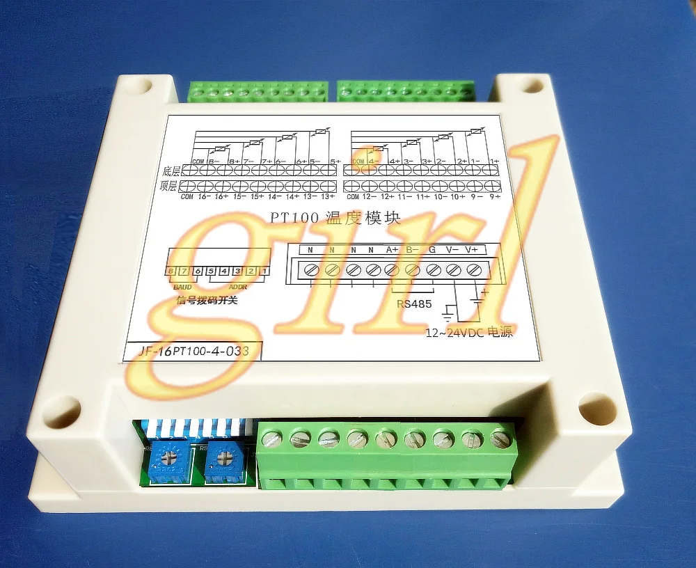 

16 way Pt100 temperature acquisition module, three wire system, supporting Modbus-RTU Kingview RS485 JF.