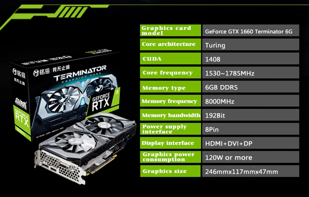 MAXSUN видеокарты GTX 1660 Терминатор 6G 192bit NVIDIA GDDR5 8000 МГц 1530-1785 МГц HDMI+ DP+ DVI Настольный видеокарта для игр