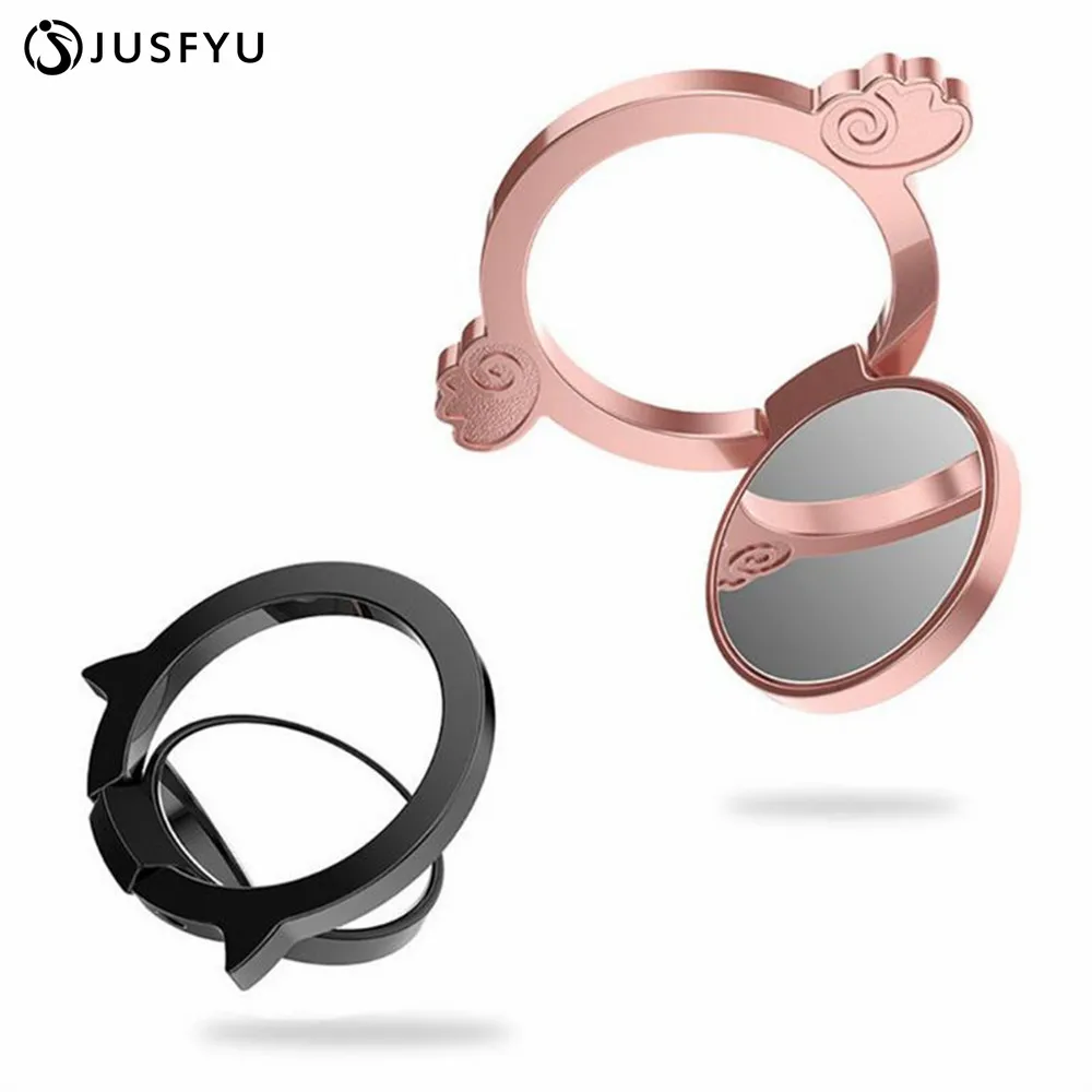 

Mobile Phone Finger Ring Holder Stand Mirror Demon Angel Design Zinc Alloy 360 Degree Rotating Phone Mount For Magnet Holder