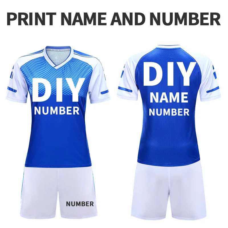 Футбольная форма для взрослых Survetement, футбольные майки для девочек, полиэстер, тренировочная футболка для команды, быстросохнущая Спортивная одежда на заказ - Цвет: blue DIY