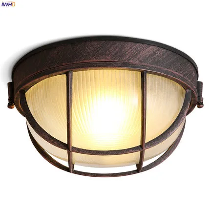 

IWHD Round American Country LED Ceiling Light Fixtures Kitchen Balcony Porch Corridor Vintage Retro Ceiling Lamps Plafonnier