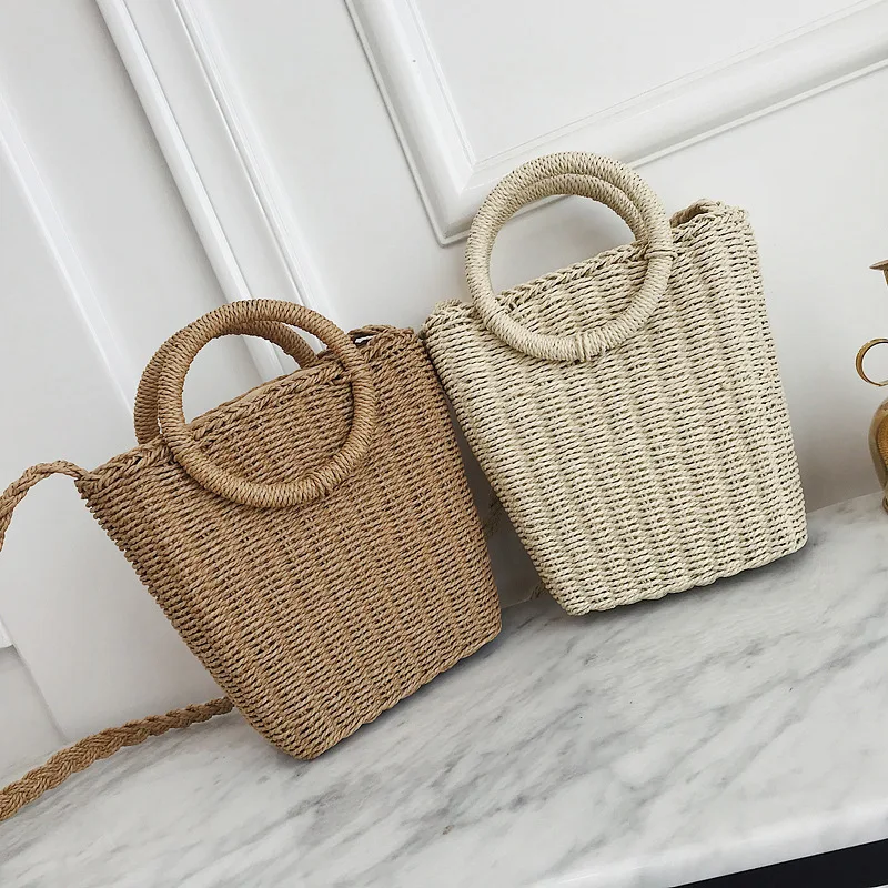 

2019 New Beach Braided Straw Bag Oblique Crossbody shoulder Bag Ring Portable Korean Version Leisure Bucket Women's Bag