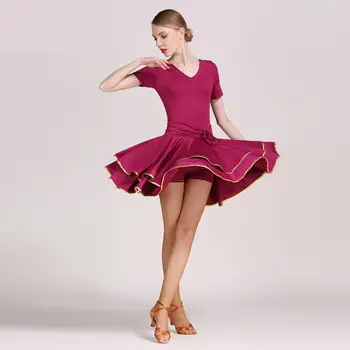 

Latin Dance Dress Black Red V Neck Ballroom Dancing Dresses For Women Standard Professional Adult Stage Rumba Latina Dresses