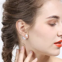 X&P 1Pairs/lot Double Sided Earrings Wholesale Fashion Pendiente Brinco 16mm/8mm Double Pearl Earrings in Jewelry for Women Girl