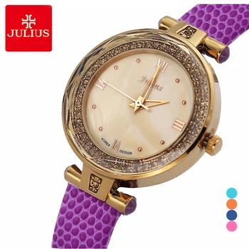 Mother-of-pearl Lady Women's Watch Japan Quartz Crystal Hours Fine Fashion Clock Bracelet Leather Girl's Gift Julius No Box julius women s watch japan mov t hours mother of pearl fine fashion dress bracelet leather star cut girl birthday girl gift