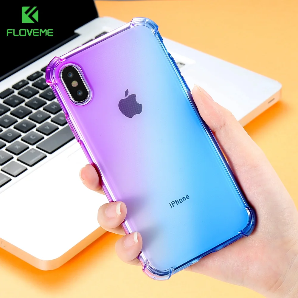 New FLOVEME ударопрочный телефон чехлы для iPhone X 7 8 6s 6 мягкая прозрачная задняя крышка