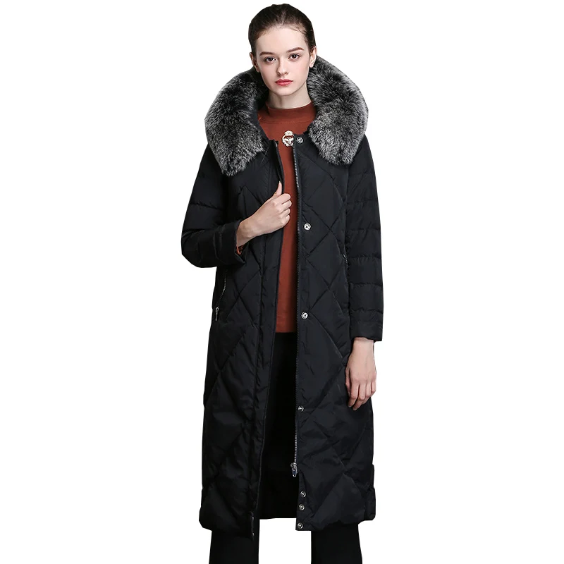 Real Fox Fur Collar Hooded Parka Coat Women Clothes 2018