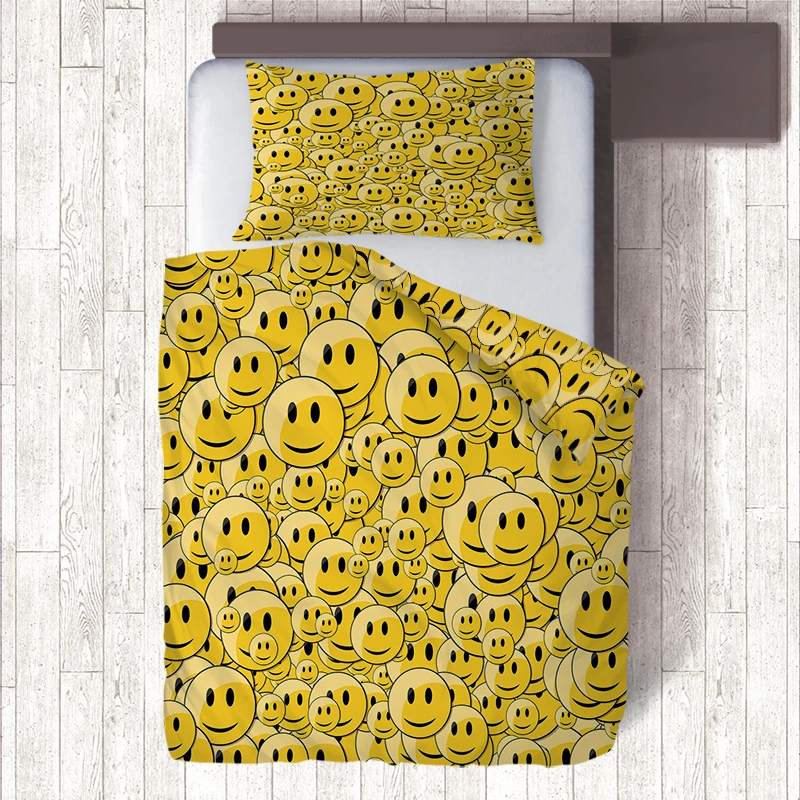 

Black/Yellow Emoji Bedding Sets Children Bedreoom Single Bed Quilt Duvet Covers Pillow Case 3d Housse Couette Nordic Home Decor