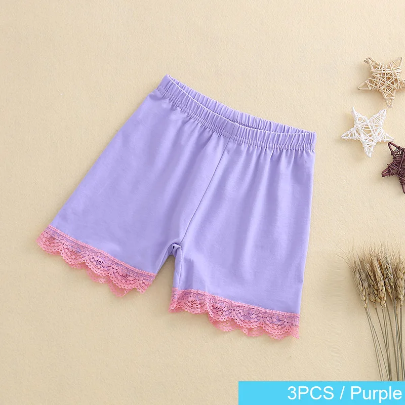 Комплект из 3 предметов; Новое поступление; летняя одежда; кружевные шорты ярких цветов для девочек; милые детские безопасные штаны; 4033 - Цвет: Purple 3pcs