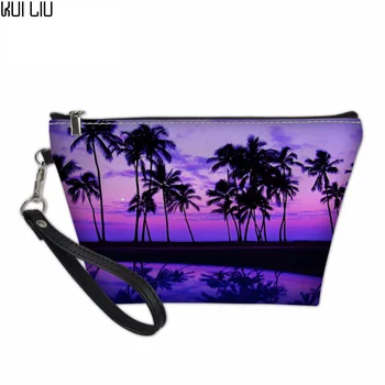 

Customized Bag Case for Cosmetics Women Makeup Pouch Palm Tree Ladies Beach Toiletry Bag Pouchs Professional Functional Bag