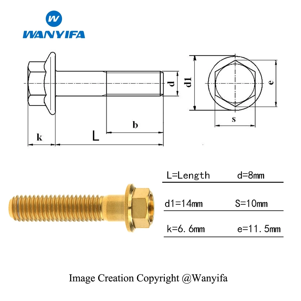 Титановый "Wanyifa" болты M8x 15 20 25 30 35, 40 45 50 55 60 65 мм болты с шестигранной головкой фланцевой болт мотоцикла тормозной диск Винт