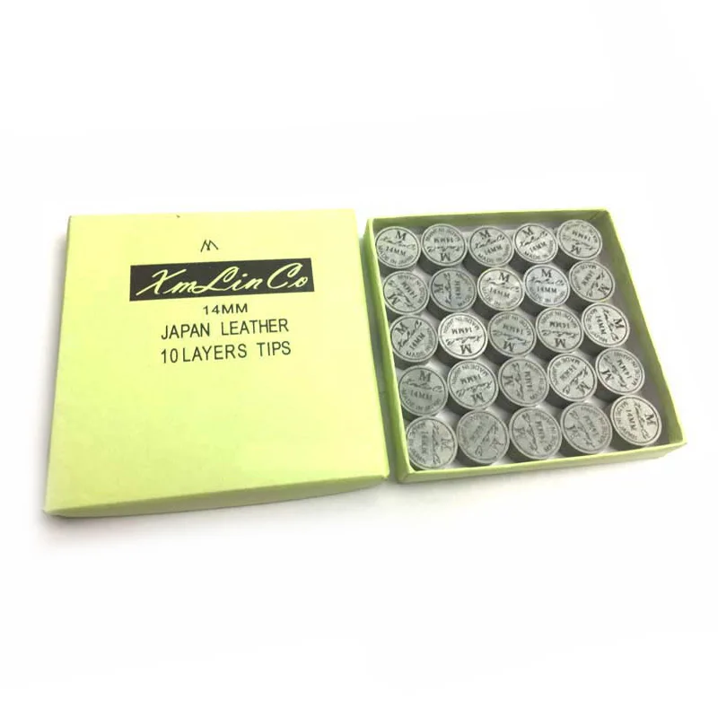 

25pcs/lot XMLINCOS 14mm Billiards Pool Cue Tips 10layers in S/M/H Japan Leather tips Billiards Accessories