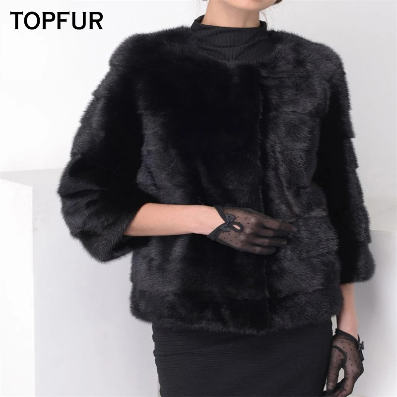 

TOPFUR 2019 New Arrival Fashion Real Mink Fur Coat Women O-Neck Top Quality 100% Natural Mink Fur Jacket High Street Hot Sale