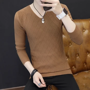 

Men of new fund of 2020 autumn outfit, backing v-neck checked sweater sweater cultivate one's morality youth knitwear