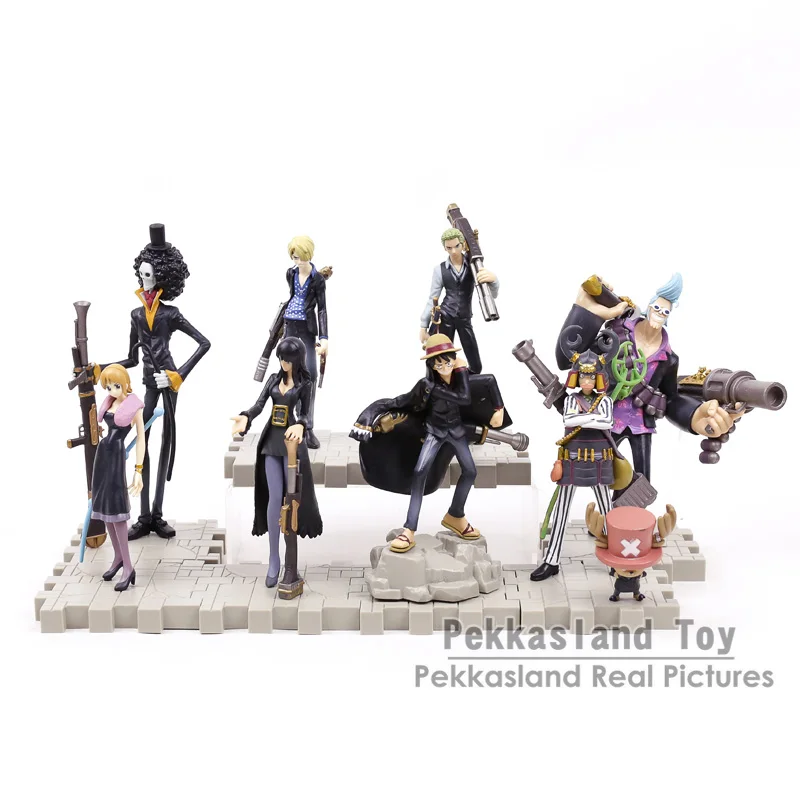 

Anime One Piece Strong World Luffy Zoro Sanji Chopper Nami Robin Franky Usopp Brook Black Suit Ver. PVC Figures Toys 9pcs/set