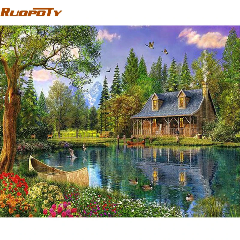RUOPOTY рамка Страна Чудес DIY картина по номеру Пейзаж Современная Акриловая Краска на холсте картина уникальный подарок для домашнего декора искусство|Рисование и каллиграфия| | АлиЭкспресс