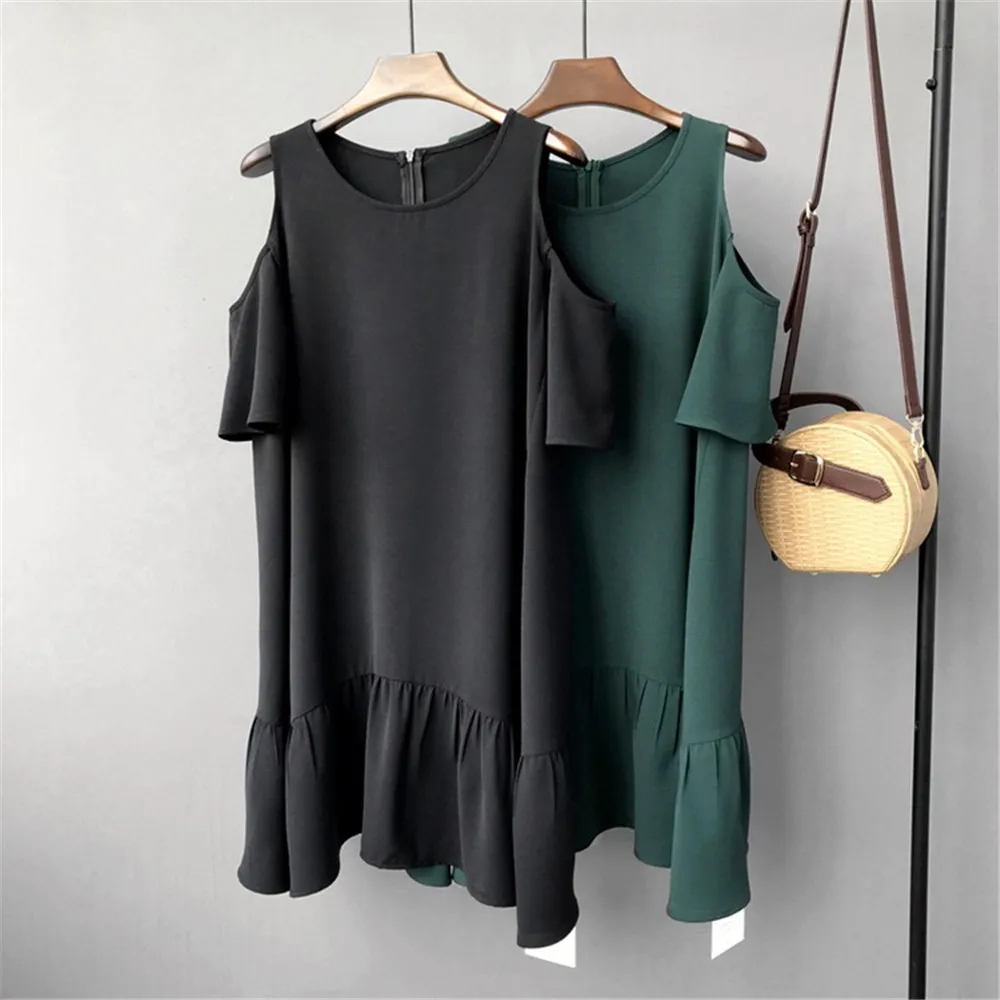 High quality Big Hem Black Summer Dress 2018 Hollow Out Shoulder Casual Dresses For Women Vacation Dress Vestidos All Match 1296 (9)
